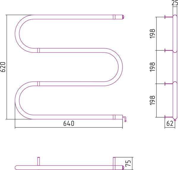Полотенцесушитель электрический Стилье ЭПС M-образный 600x600 (64 Вт)