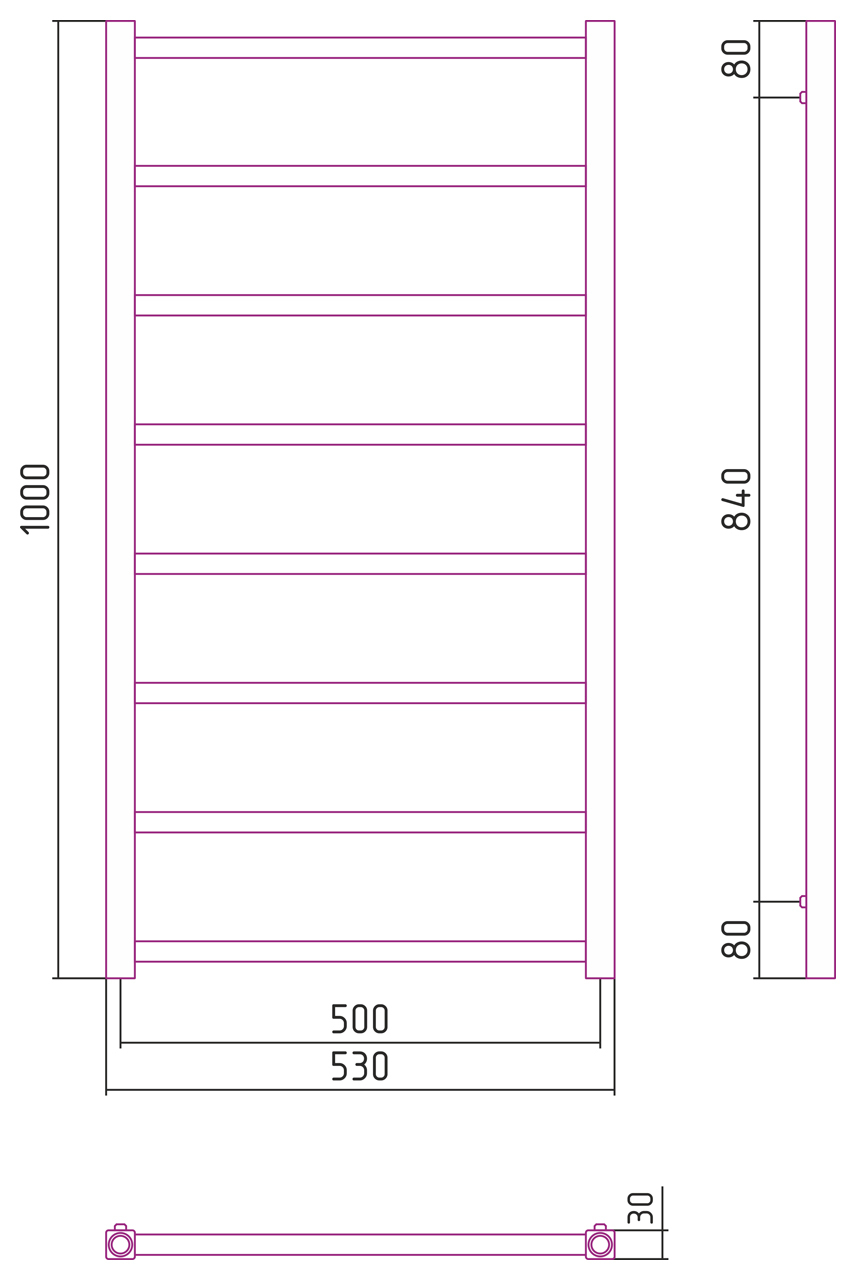 Полотенцесушитель комбинированный Сунержа Драгун-ПРОФИ 1000x500